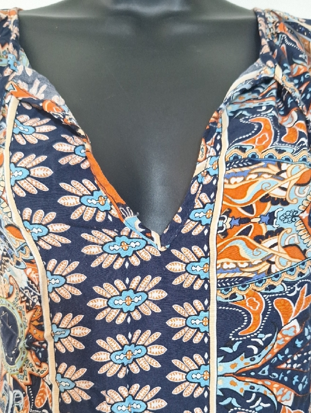 Boho Floral Paisley Tie-Neck Women’s Top - Picture 4 of 9